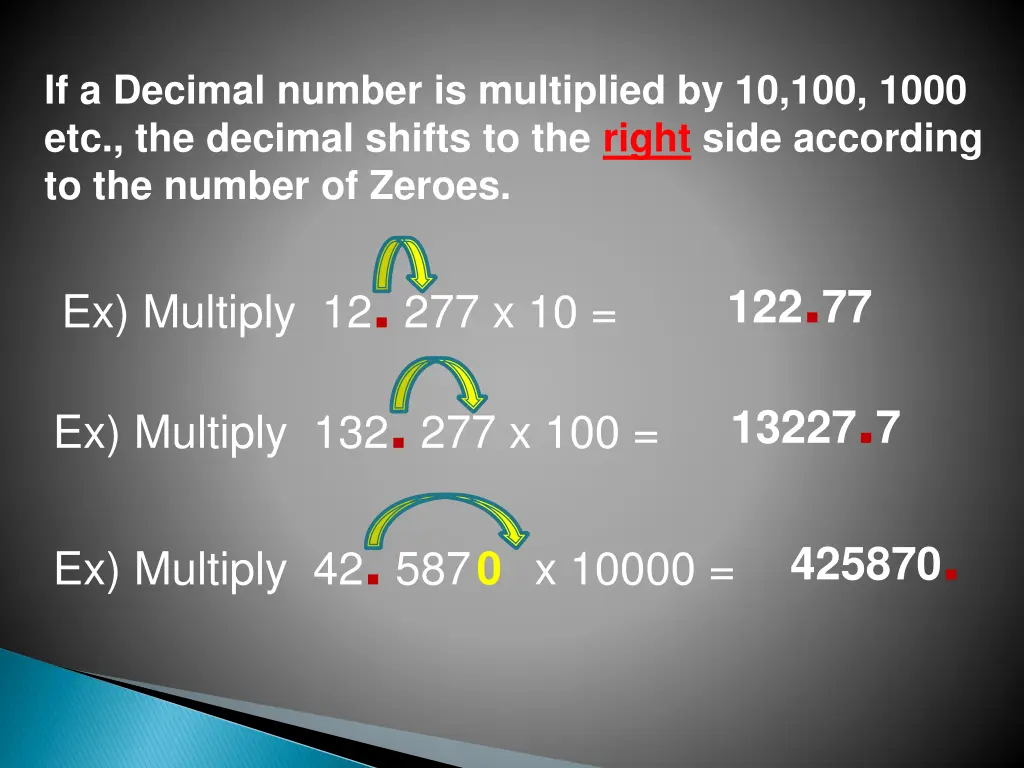 if a decimal number is multiplied by 10 100 1000