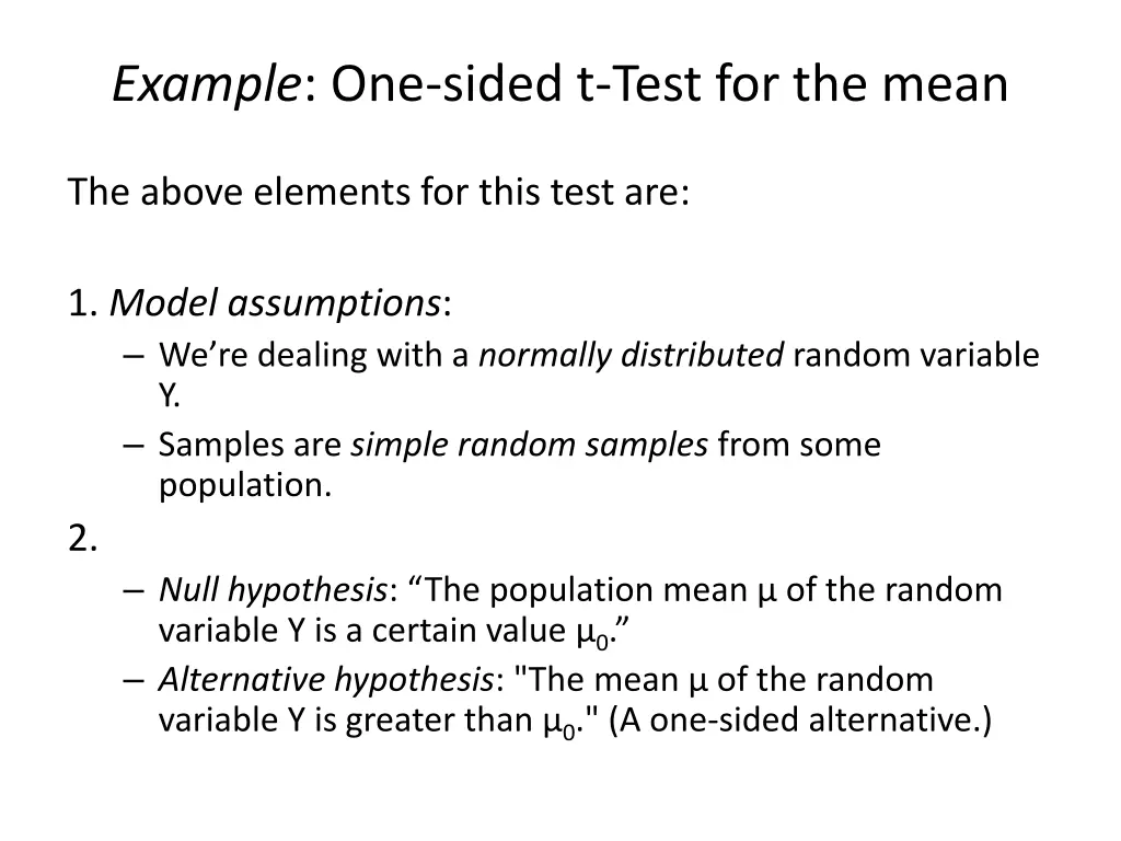 example one sided t test for the mean