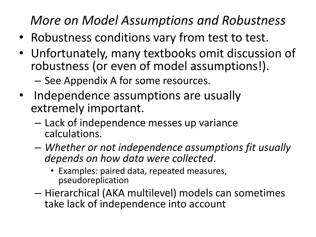 more on model assumptions and robustness