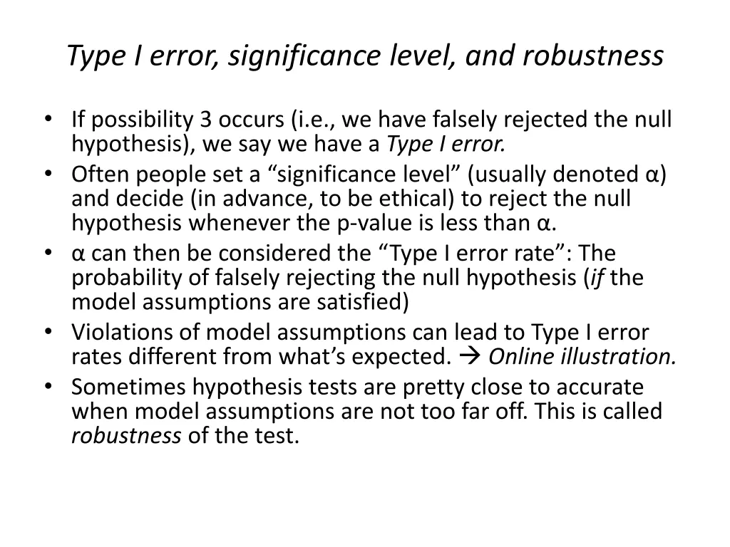 type i error significance level and robustness