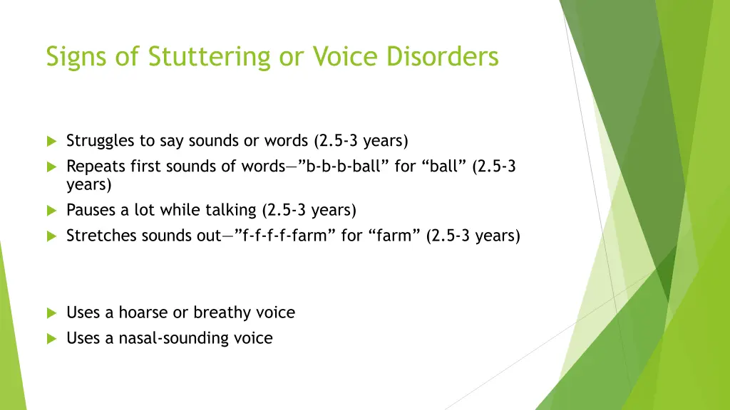 signs of stuttering or voice disorders