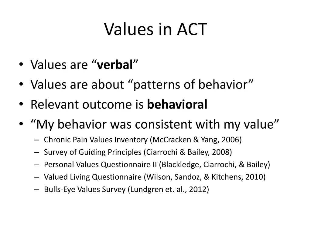 values in act