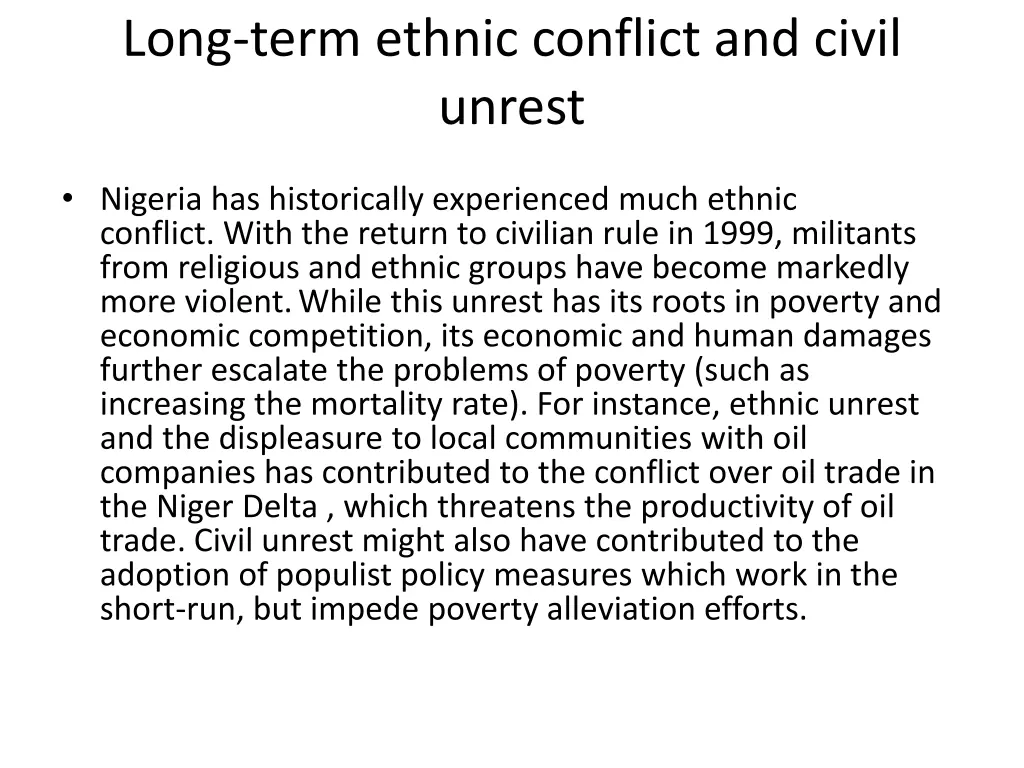 long term ethnic conflict and civil unrest