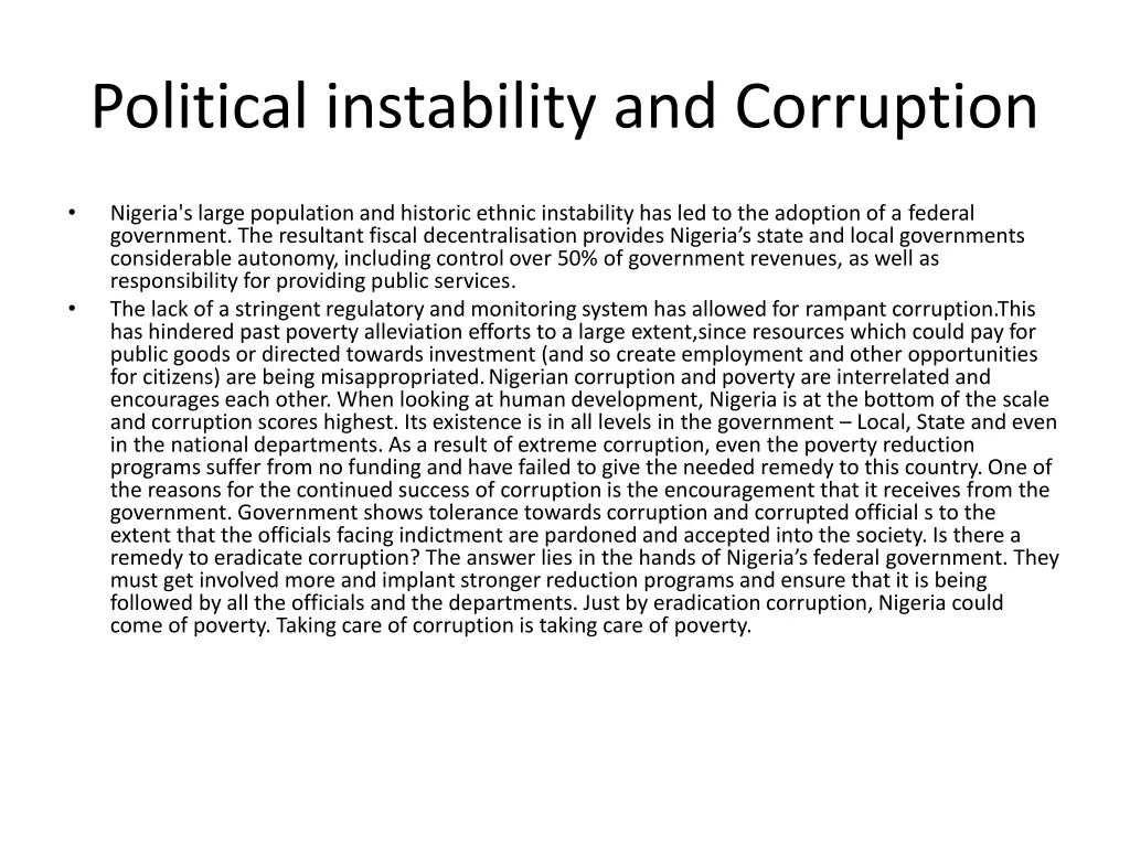 political instability and corruption