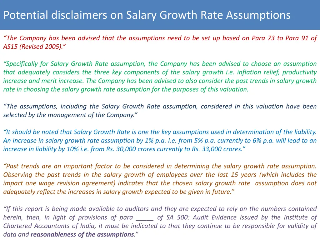 potential disclaimers on salary growth rate