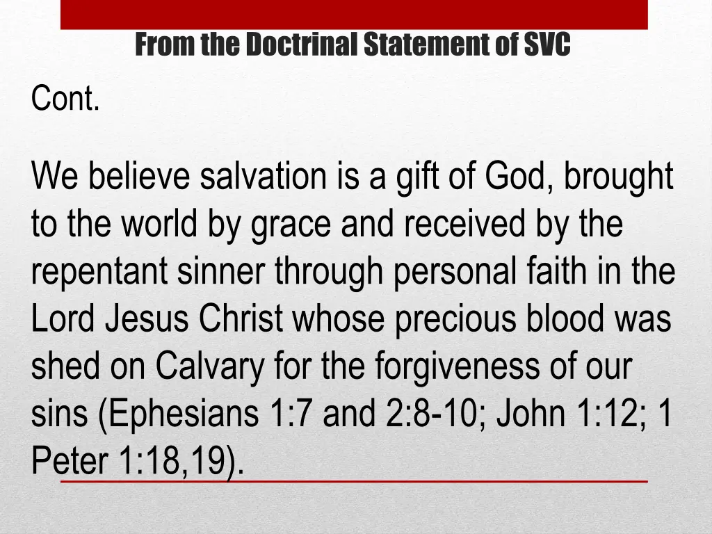from the doctrinal statement of svc 1