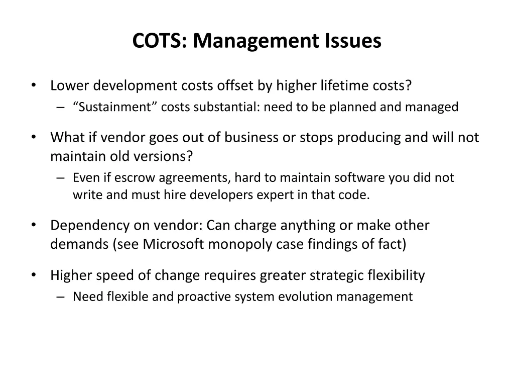 cots management issues