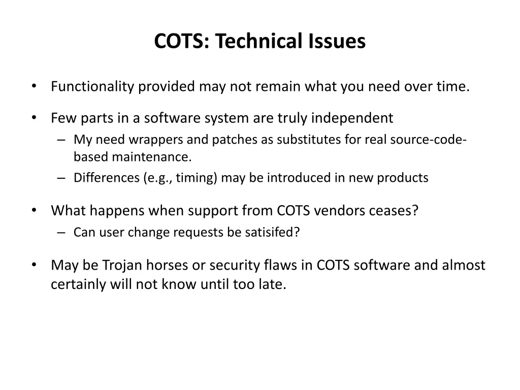 cots technical issues