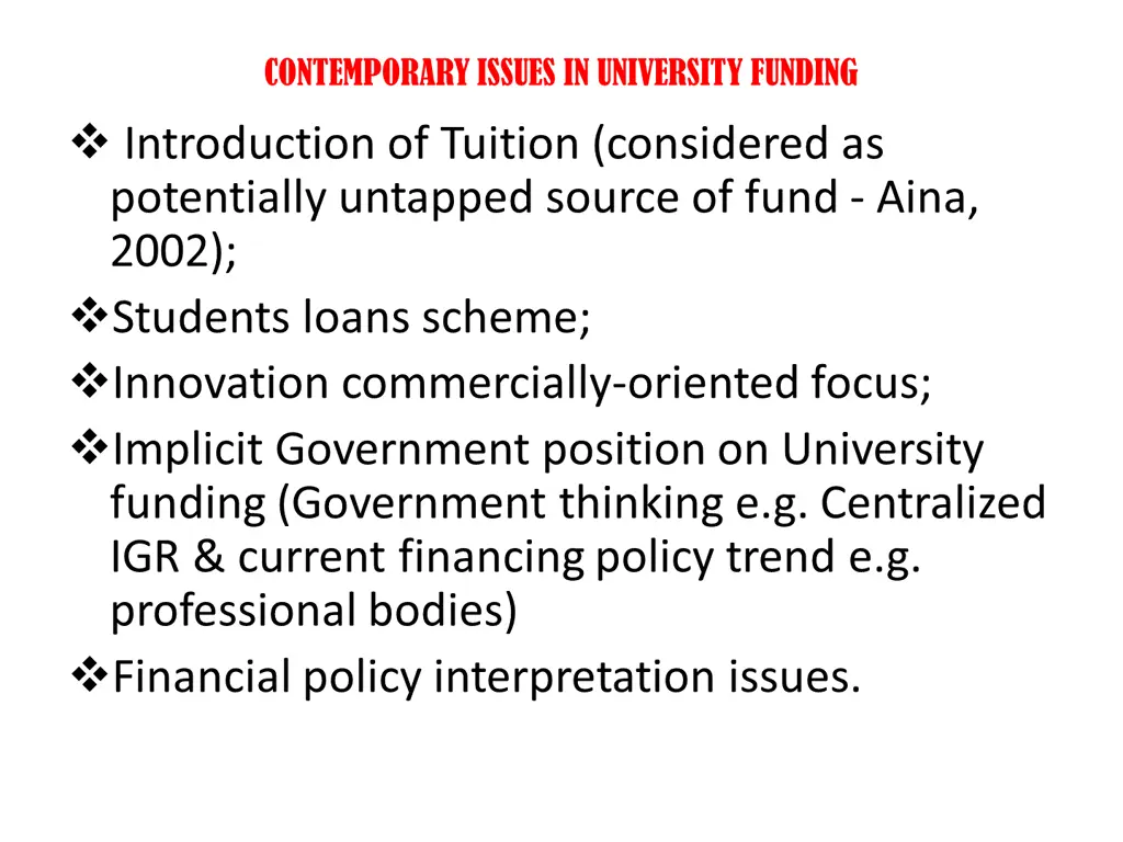 contemporary issues in university funding