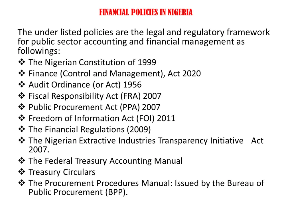 financial policies in nigeria