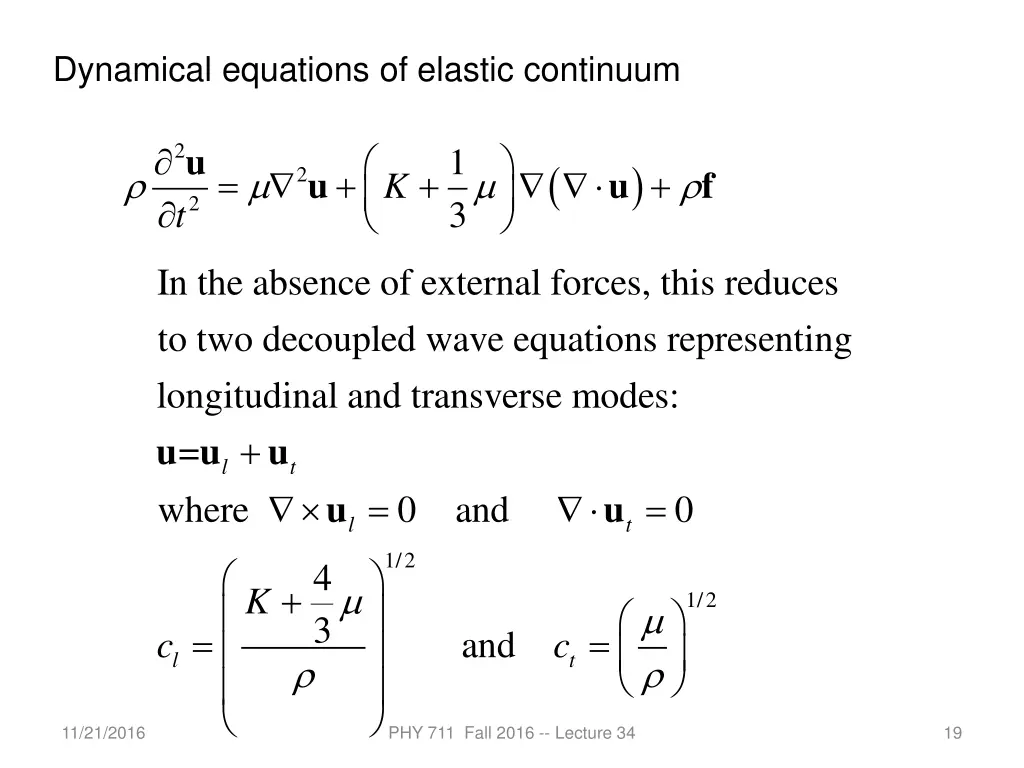 dynamical equations of elastic continuum