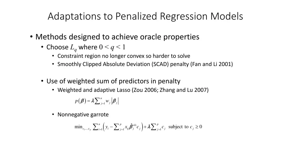 adaptations to penalized regression models