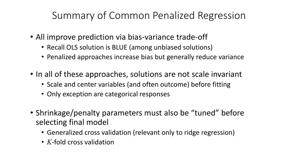summary of common penalized regression 1