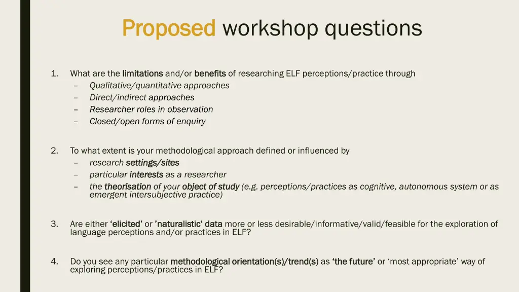 proposed proposed workshop questions