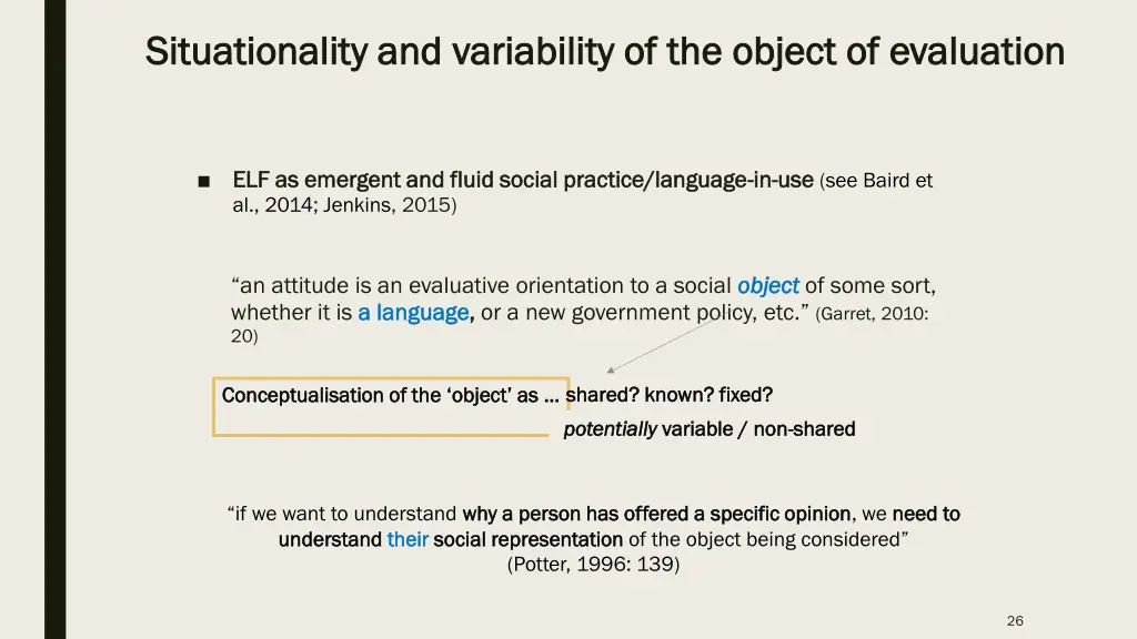 situationality and variability of the object