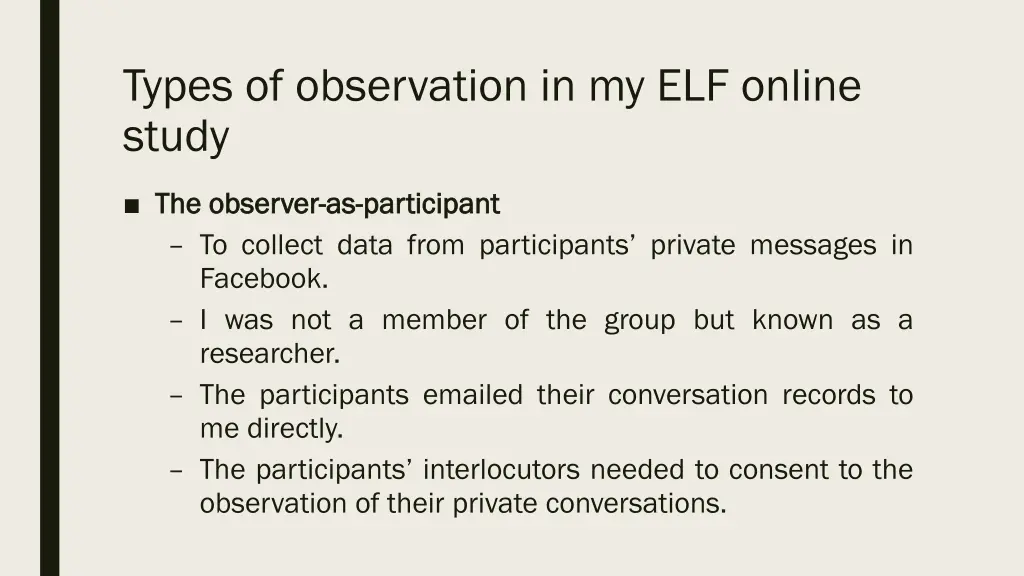 types of observation in my elf online study 1