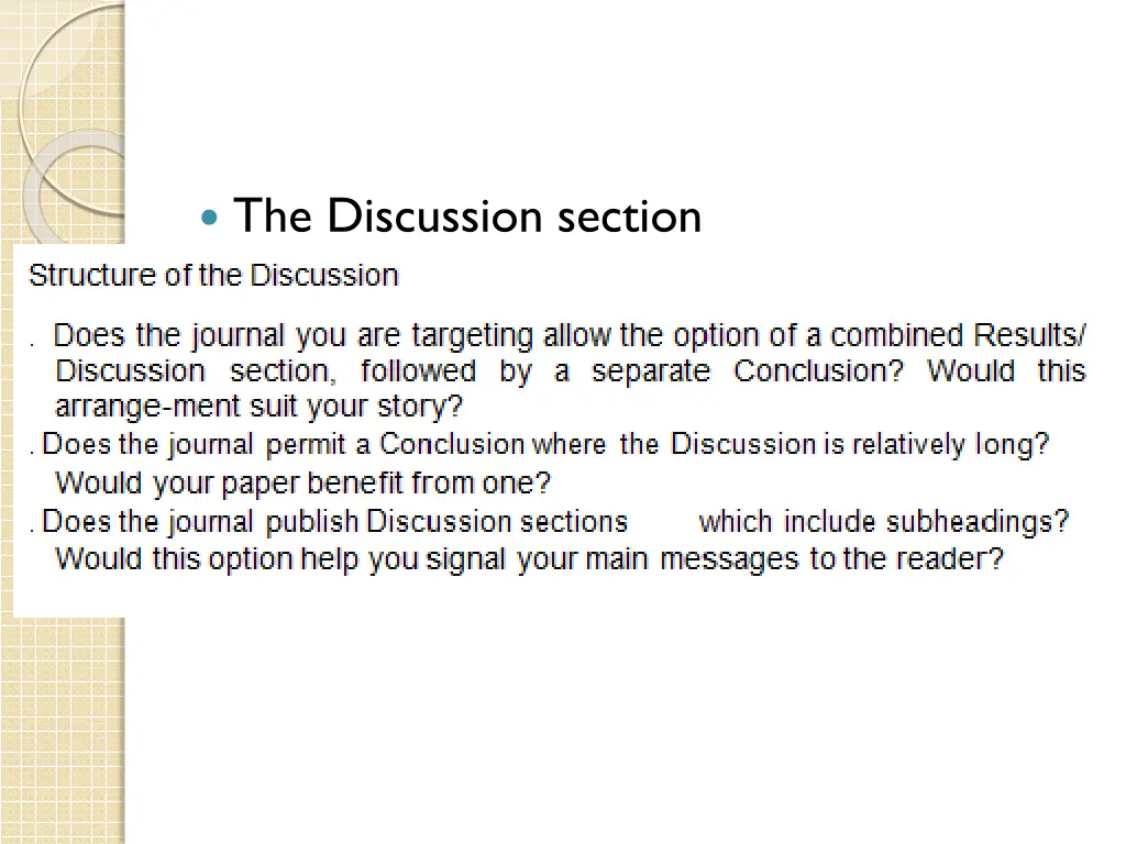 the discussion section