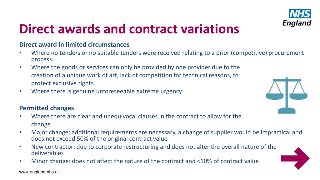 direct awards and contract variations