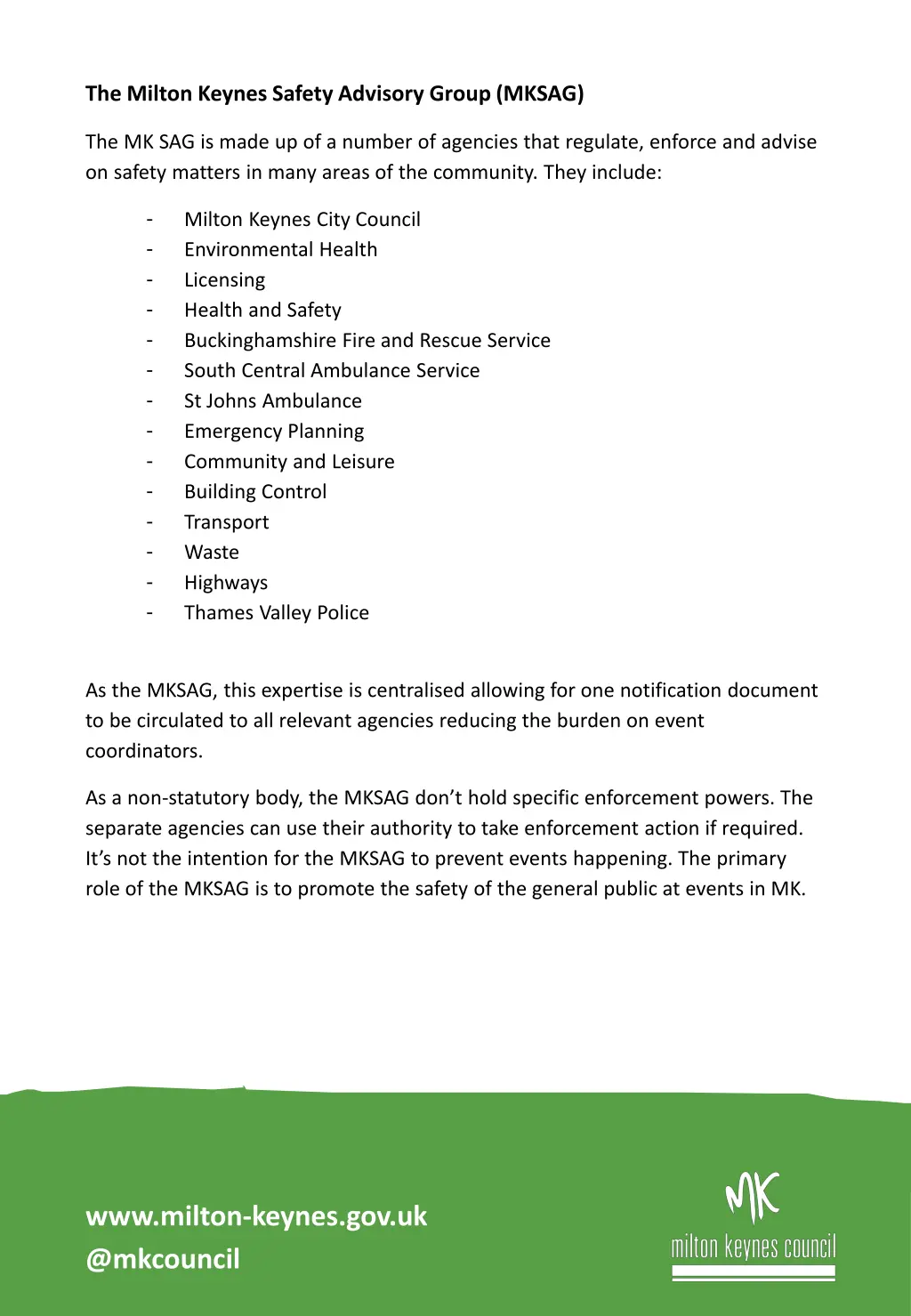 the milton keynes safety advisory group mksag
