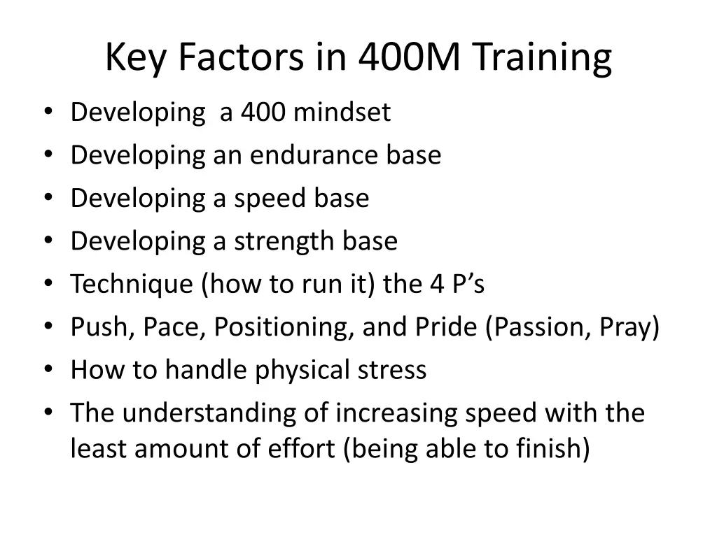 key factors in 400m training developing