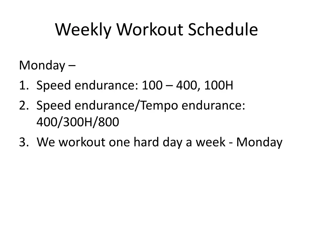 weekly workout schedule