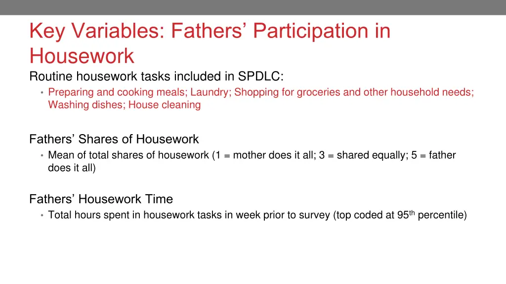 key variables fathers participation in housework