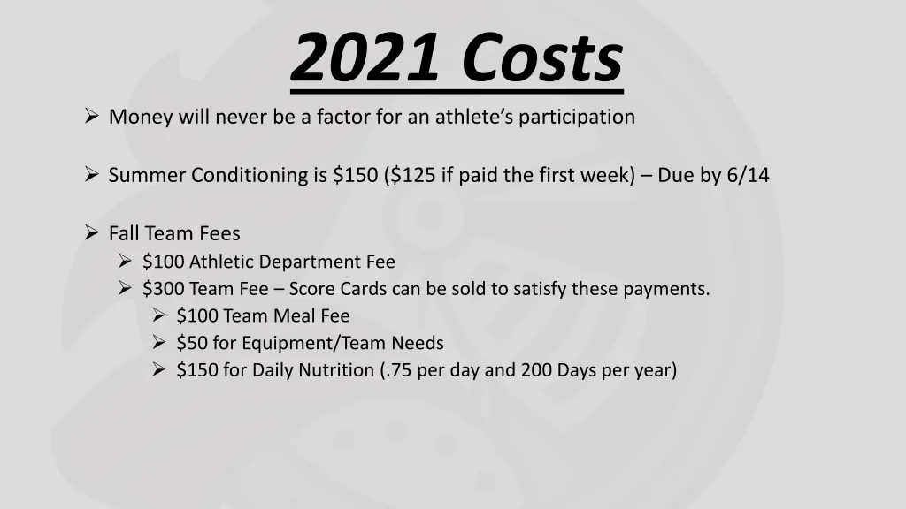 2021 costs
