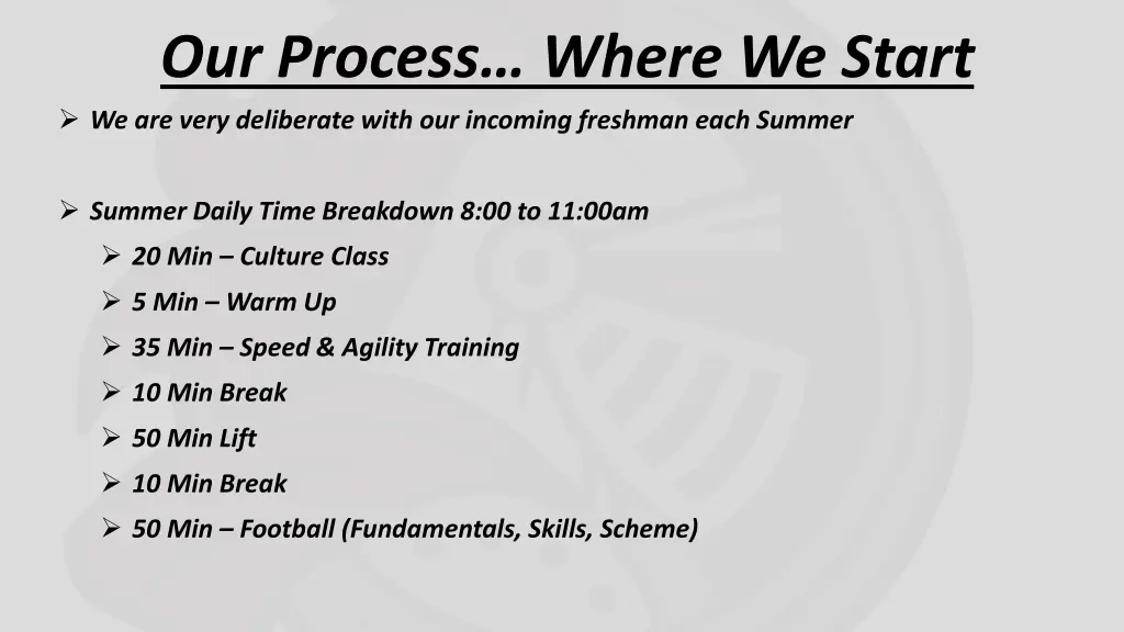 our process where we start we are very deliberate