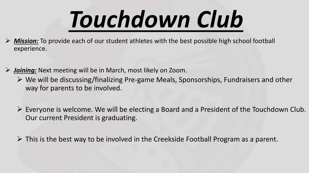 touchdown club mission to provide each
