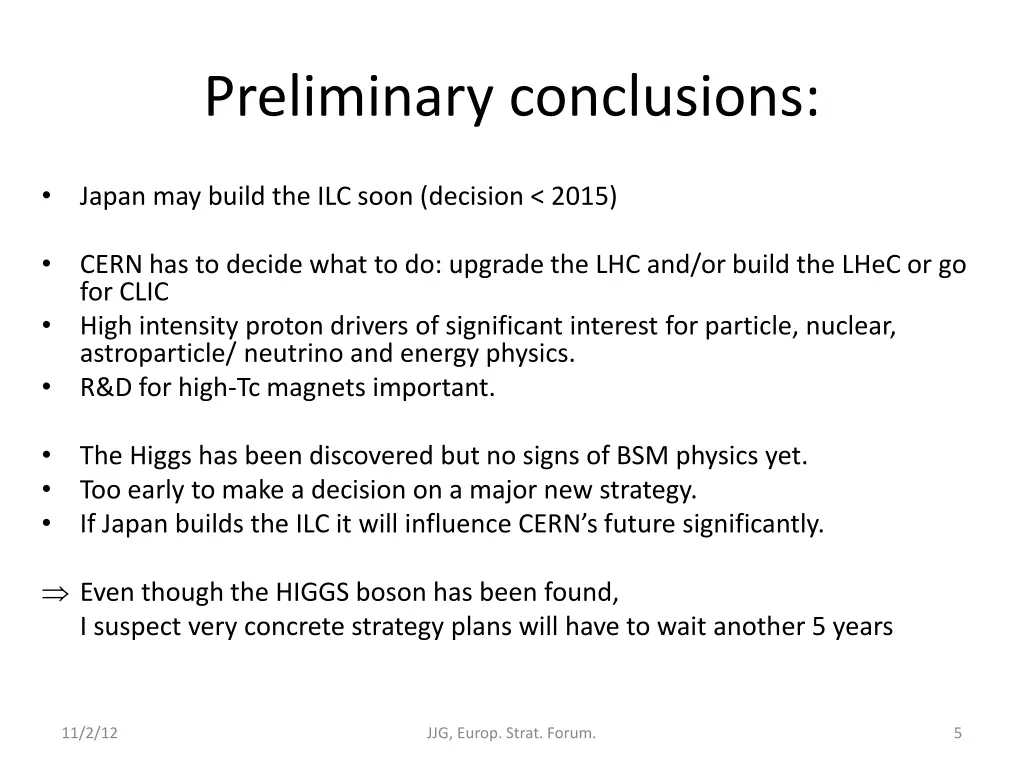 preliminary conclusions