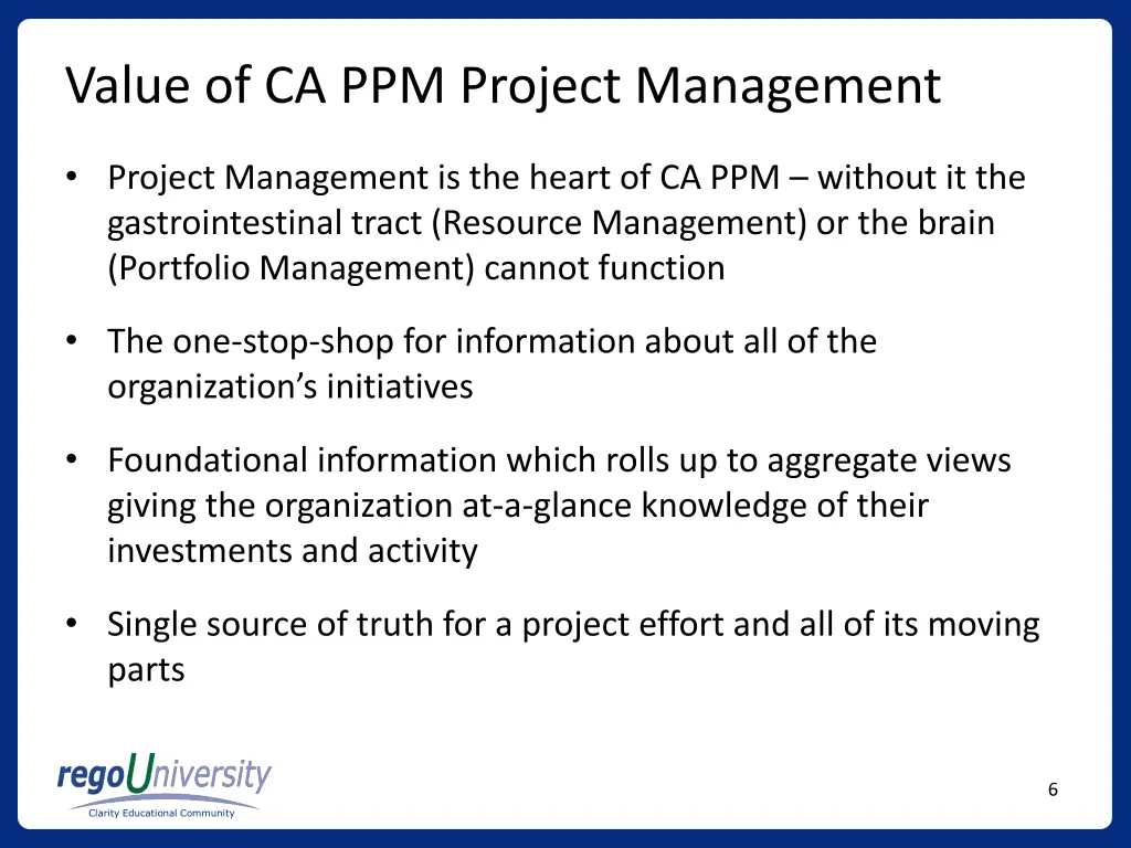 value of ca ppm project management