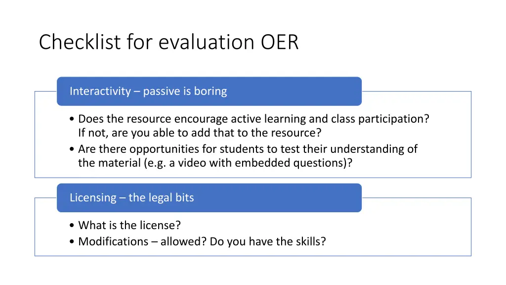 checklist for evaluation oer 1