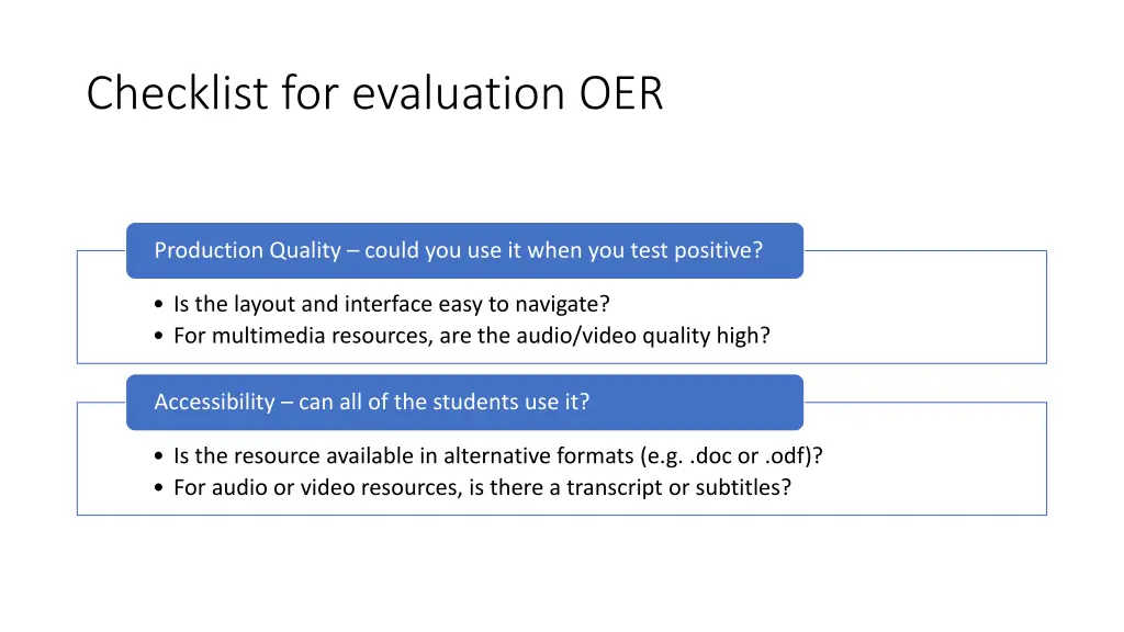 checklist for evaluation oer