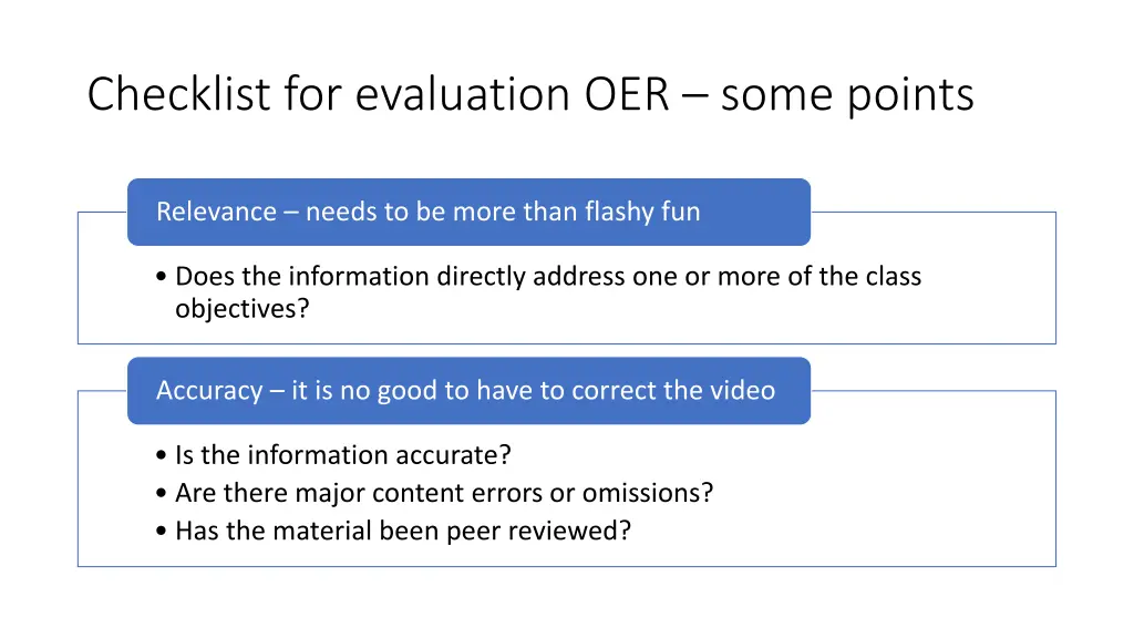 checklist for evaluation oer some points