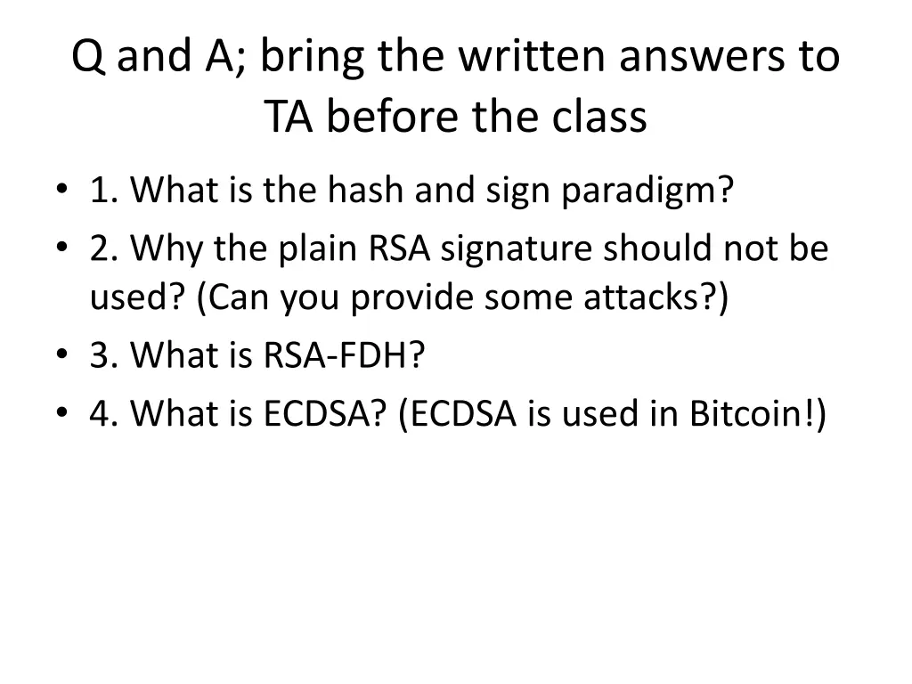 q and a bring the written answers to ta before