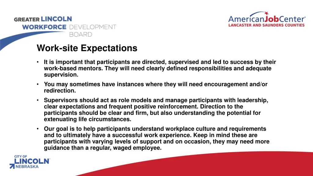 work site expectations