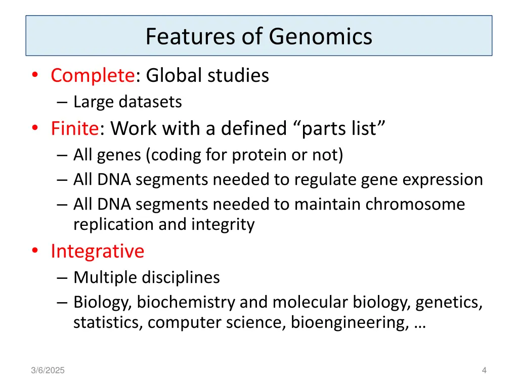 features of genomics