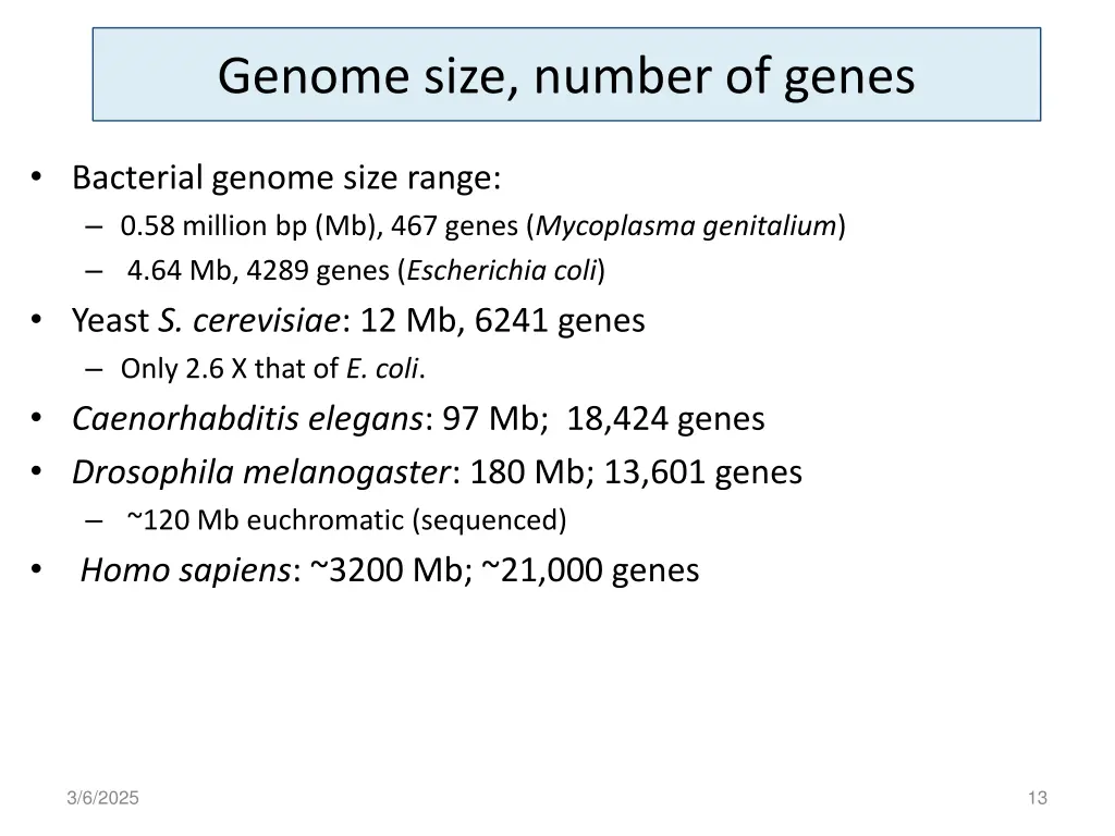 genome size number of genes