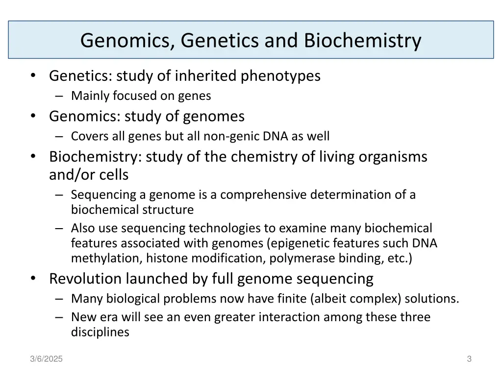 genomics genetics and biochemistry