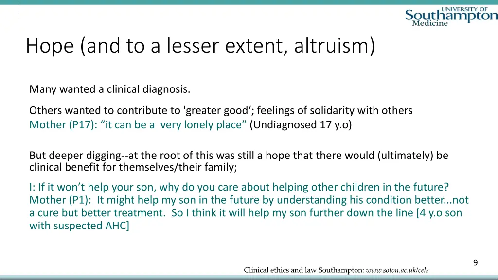 hope and to a lesser extent altruism