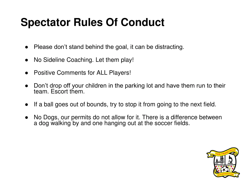 spectator rules of conduct 1