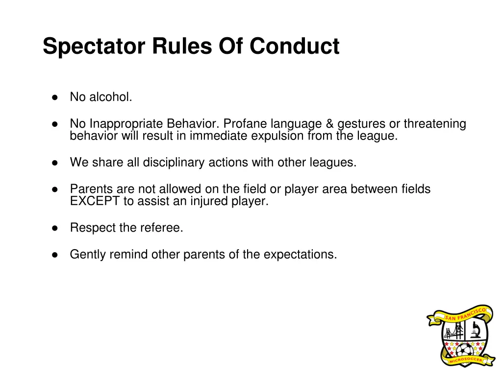 spectator rules of conduct