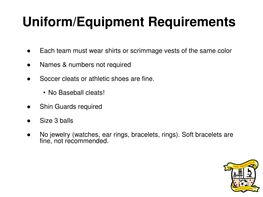 uniform equipment requirements