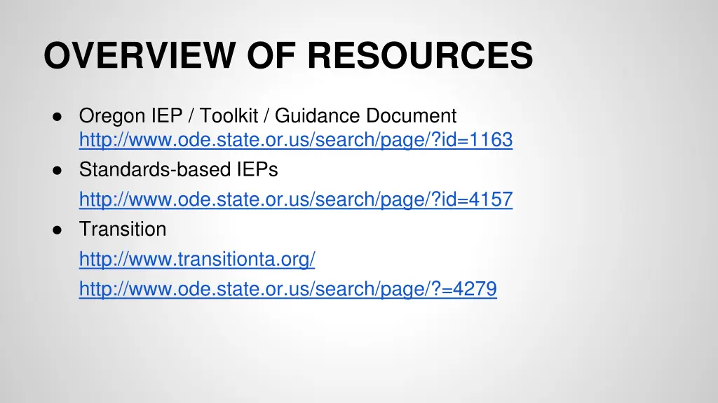 overview of resources