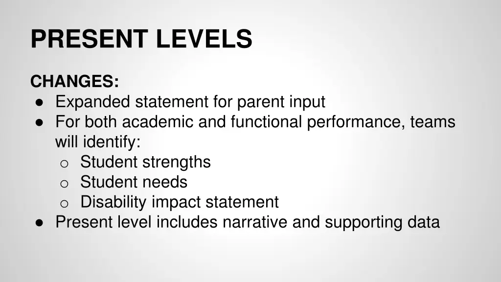 present levels
