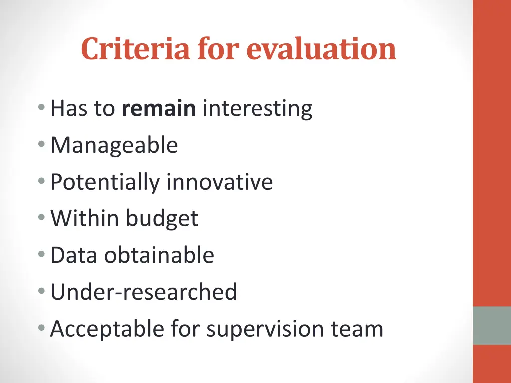 criteria for evaluation