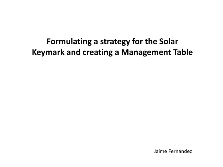 formulating a strategy for the solar keymark