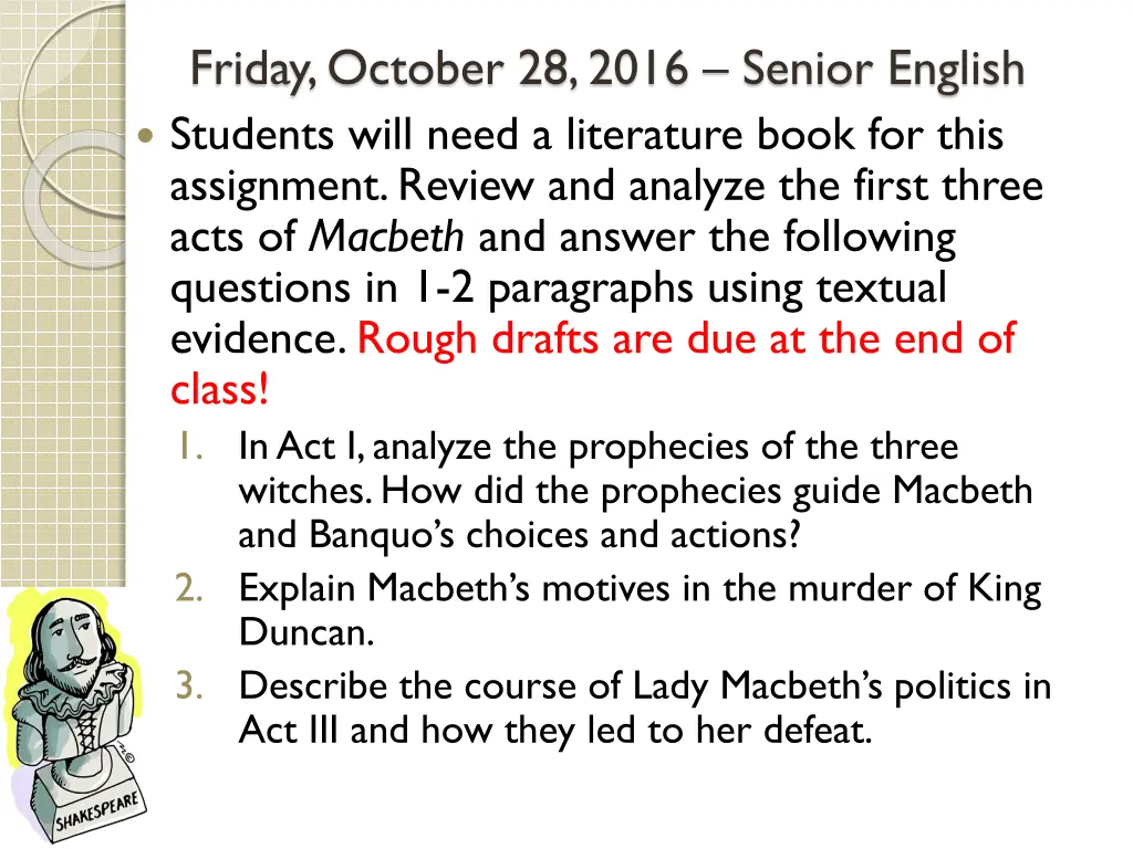 friday october 28 2016 senior english students