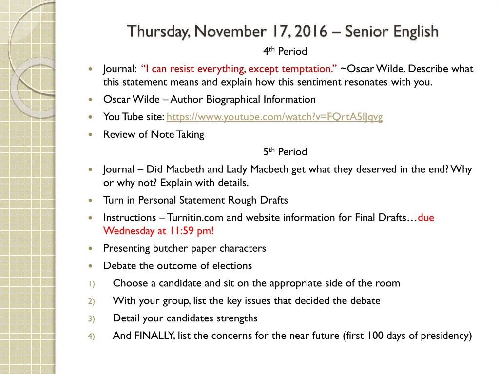thursday november 17 2016 senior english