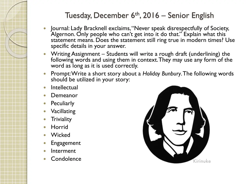 tuesday december 6 th 2016 senior english